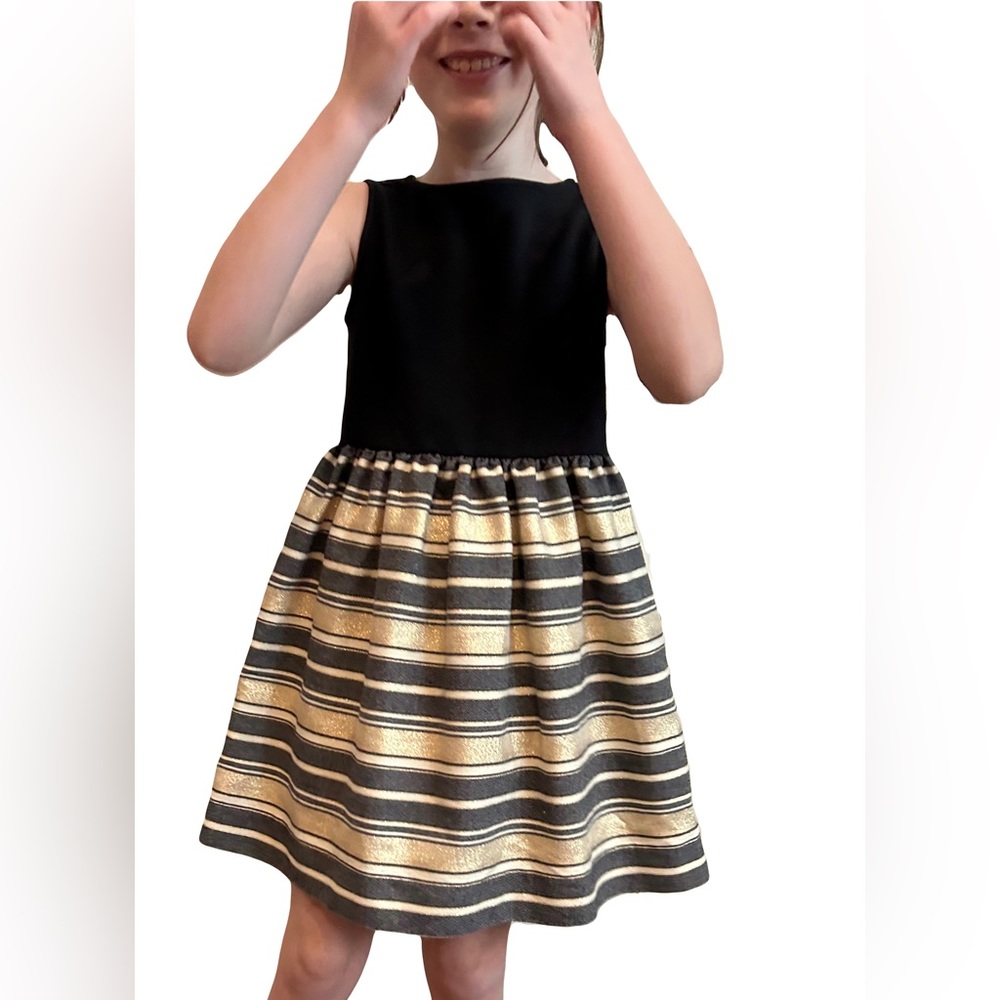 J. Crew Crewcuts Girls Dress Special Occasion Stripe Metallic Black Gold